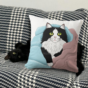 Cojín Decorativo Mantitas de gato esmoquin caprichosas rosadas y az