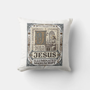 Cojín Decorativo Manuscrito de Jesús Fe Católica Vintage