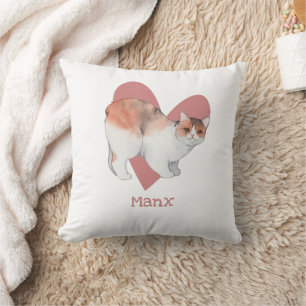 Cojín Decorativo Manx Cat Watercolor Kitty Pink Heart