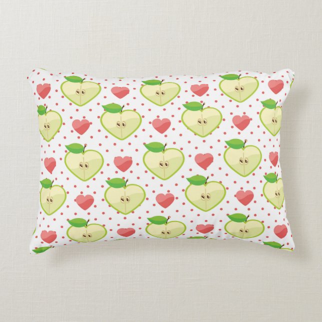 Cojín Decorativo Manzanas cardíacas con puntos y corazones de polka (Anverso)