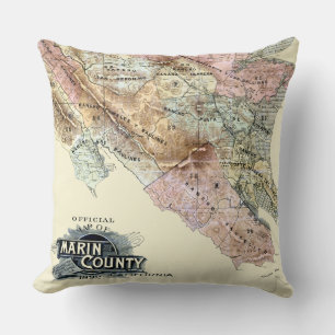 Cojín Decorativo Mapa antiguo de 1890 del condado de Marin