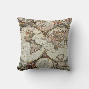 Cojín Decorativo Mapa antiguo de hemisferios mundiales. Creado por