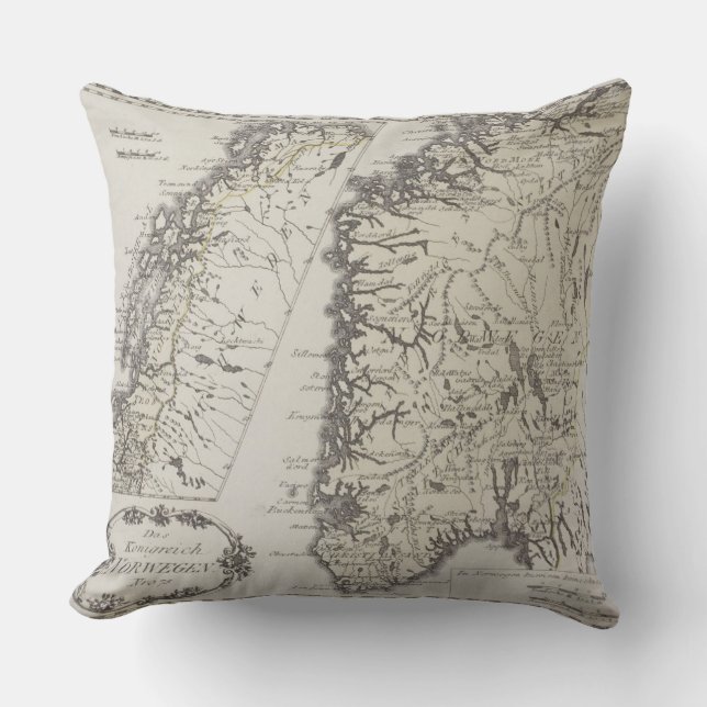 Cojín Decorativo Mapa antiguo de Noruega (Anverso)