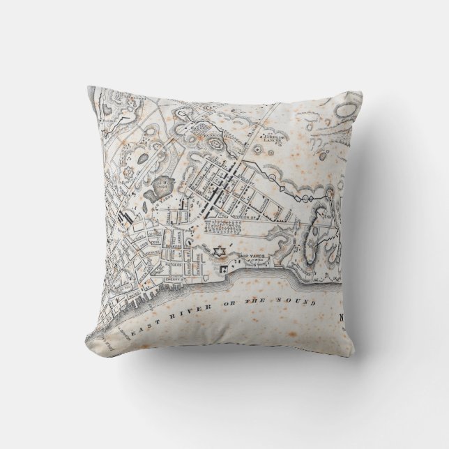 Cojín Decorativo Mapa antiguo de Nueva York (Anverso)