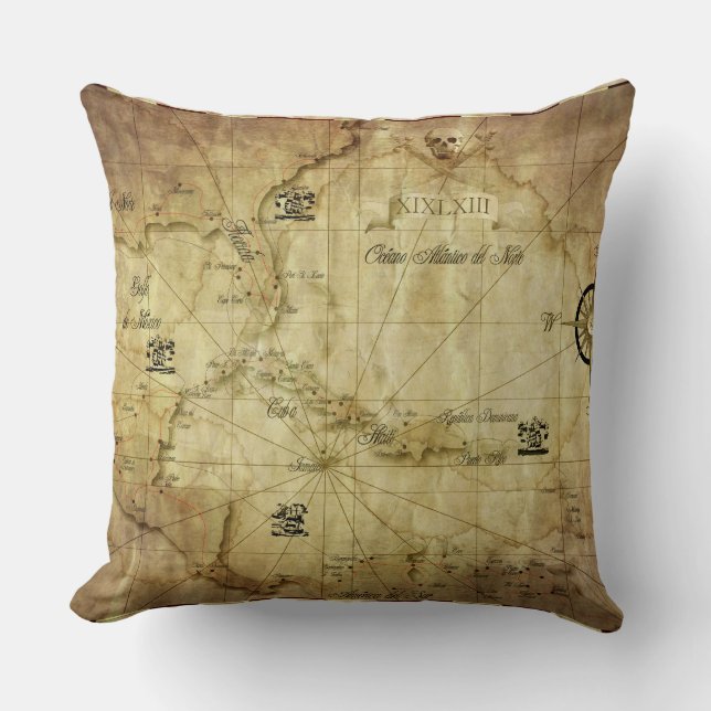 Cojín Decorativo Mapa antiguo del Caribe (Anverso)