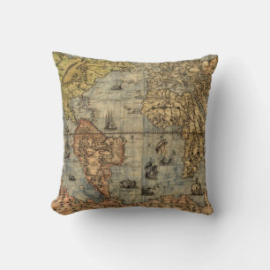 Cojín Decorativo Mapa Antiguo del Mundo de Forlani de 1565 Cartogra