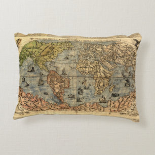 Cojín Decorativo Mapa Antiguo del Mundo de Forlani de 1565 Cartogra