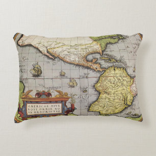 Cojín Decorativo Mapa Antiguo del Mundo de las Américas por Abraham