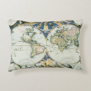 Cojín Decorativo Mapa Antiguo del Mundo Vintage por Pieter Goos, 16