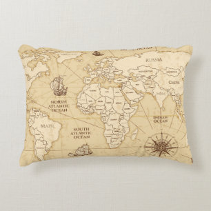 Cojín Decorativo Mapa antiguo vintage del mundo con países fronteri