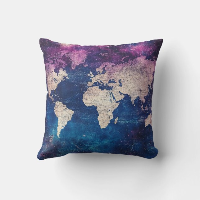 Cojín Decorativo Mapa Celeste del Mundo en Púrpura Renacentista (Reverso)