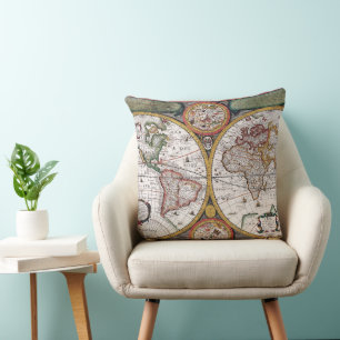 Cojín Decorativo Mapa celeste vintage del mundo con diagramas del z