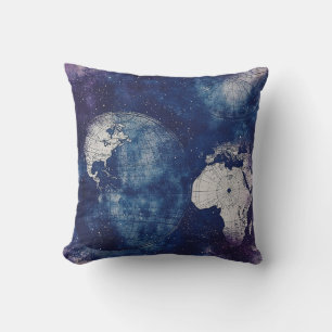 Cojín Decorativo Mapa Celestial Antiguo Púrpura Cósmico del Mundo