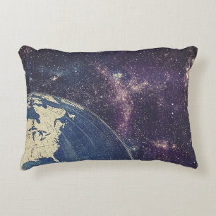 Cojín Decorativo Mapa Celestial Antiguo Púrpura Cósmico del Mundo