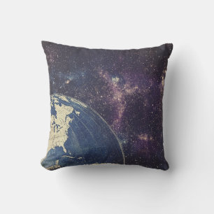 Cojín Decorativo Mapa Celestial Antiguo Púrpura Cósmico del Mundo