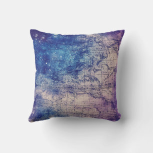 Cojín Decorativo Mapa Celestial Morado Místico del Mundo