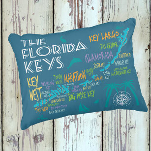 Cojín Decorativo Mapa colorido de Florida Keys con nombres de islas
