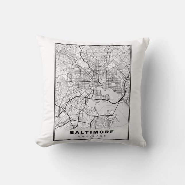 Cojín Decorativo Mapa de Baltimore (Anverso)