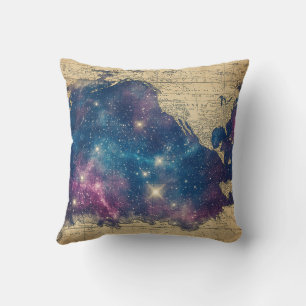 Cojín Decorativo Mapa de Carta Estelar Vintage Morado Encantado