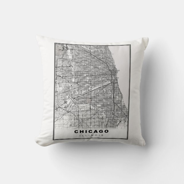 Cojín Decorativo Mapa de Chicago (Anverso)