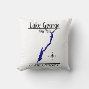 Cojín Decorativo Mapa de coordenadas de la costa del lago George, N