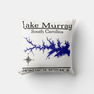 Cojín Decorativo Mapa de Coordenadas del Lago Murray Carolina del S