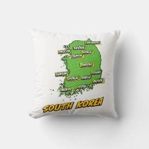 Cojín Decorativo Mapa de Corea del Sur ilustrado con arte pop