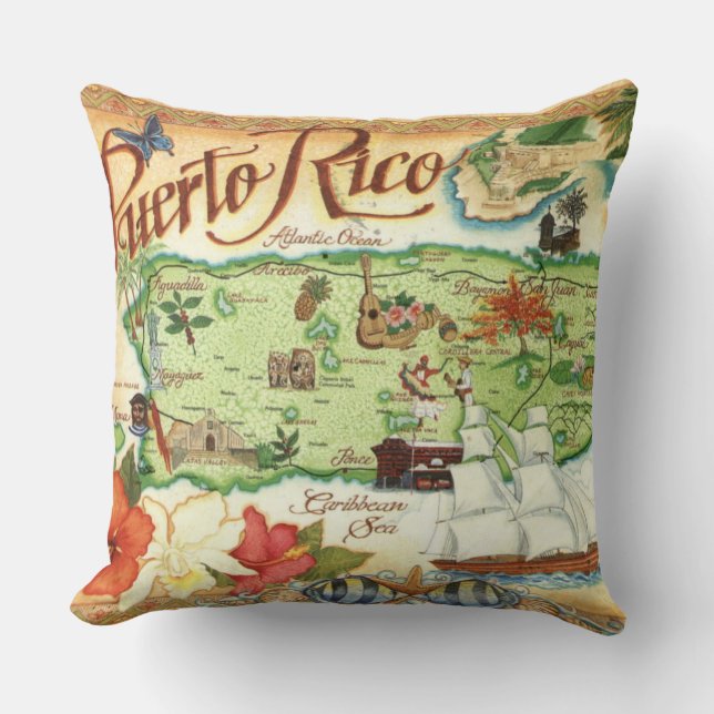 Cojín Decorativo Mapa de cosecha de Puerto Rico (Anverso)