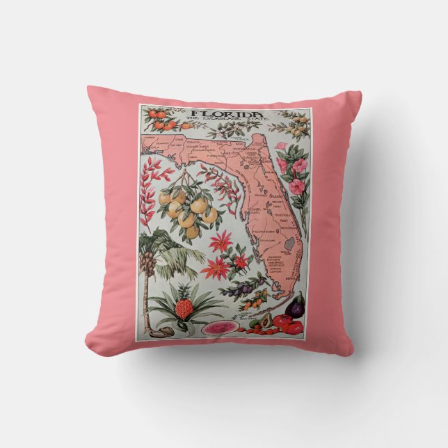 Cojín Decorativo Mapa de época del Pillow de Florida (Anverso)