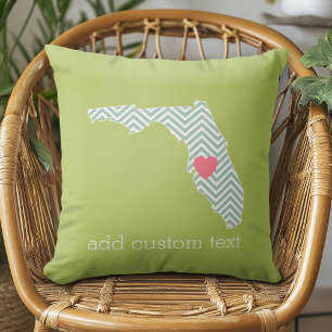 Cojín Decorativo Mapa de Florida con contorno personalizado con cor