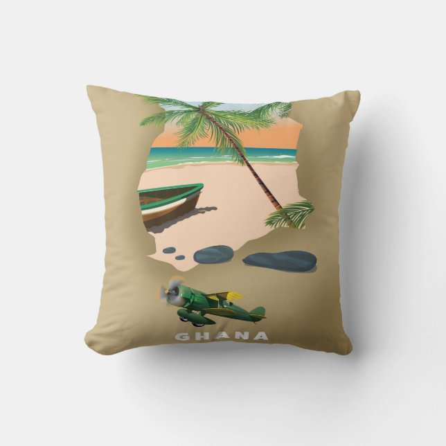 Cojín Decorativo Mapa de Ghana ilustrado afiche de viajes. (Anverso)