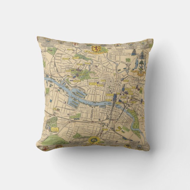 Cojín Decorativo Mapa de Glasgow, Inglaterra (Anverso)