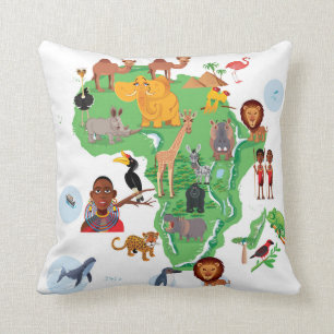 Cojín Decorativo Mapa de los animales de África