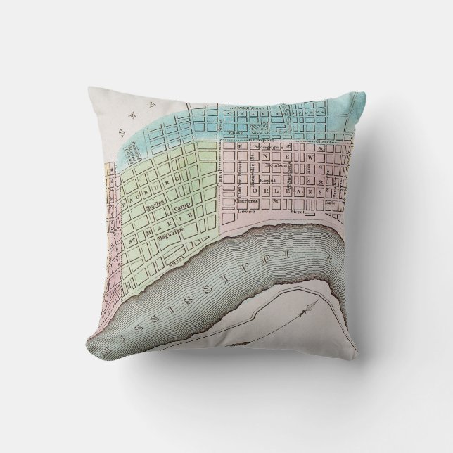 Cojín Decorativo Mapa de New Orleans, 1837 (Anverso)