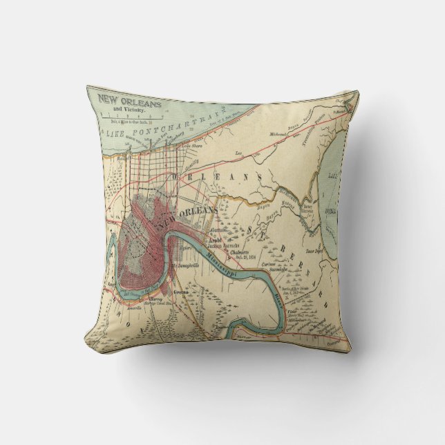 Cojín Decorativo Mapa de Nueva Orleans (Anverso)