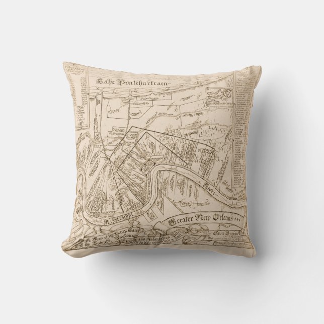 Cojín Decorativo Mapa de Nueva Orleans Antiguo, añada texto Pillow (Anverso)