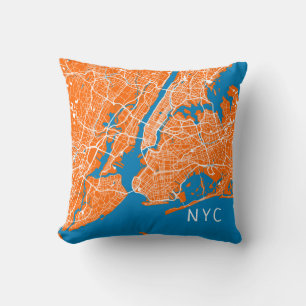 Cojín Decorativo Mapa de Nueva York NYC Naranja y azul