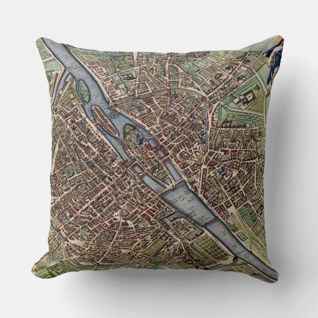 Cojín Decorativo Mapa de París antiguo (Anverso)