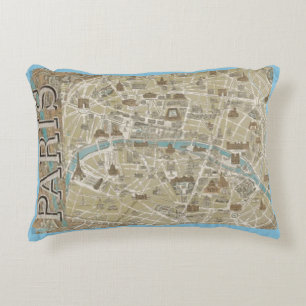Cojín Decorativo Mapa de París antiguo Francia El Sena