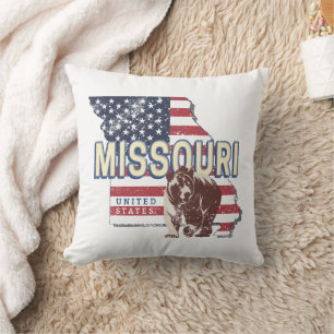 Cojín Decorativo Mapa de retro estadounidense del estado de Misuri