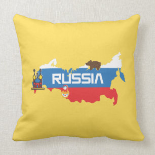 Cojín Decorativo Mapa de Rusia con la bandera azul y roja blanca