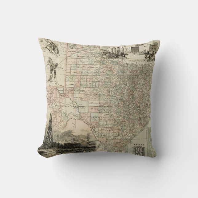 Cojín Decorativo Mapa de Texas con fronteras del condado (Anverso)