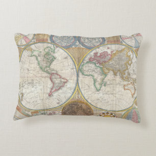 Cojín Decorativo Mapa de viaje mundial geografía antigua vintage