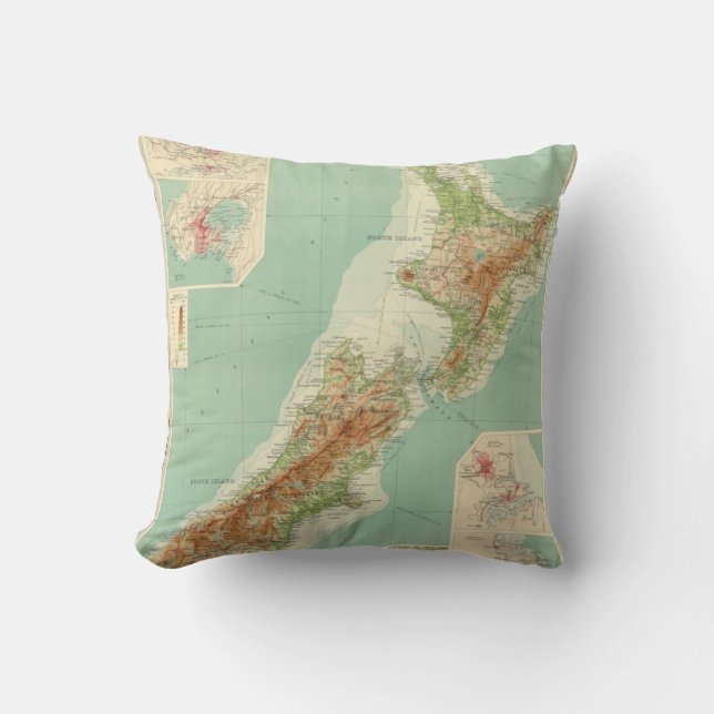Cojín Decorativo Mapa del atlas de Nueva Zelanda (Anverso)