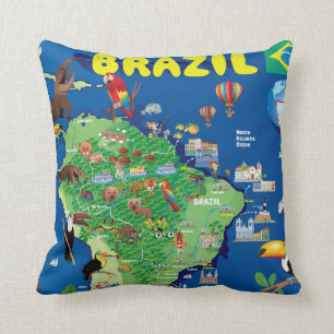 Cojín Decorativo Mapa del dibujo animado del Brasil