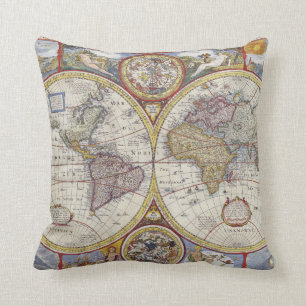 Cojín Decorativo Mapa del mundo antiguo hermoso del vintage