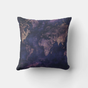 Cojín Decorativo Mapa del mundo de la púrpura célestial vintage (9)
