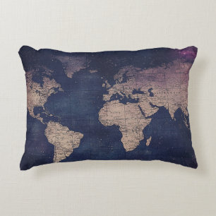 Cojín Decorativo Mapa del mundo de la púrpura vintage celestial (5)