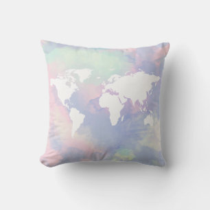 Cojín Decorativo mapa del mundo de las hermosas acuarelas