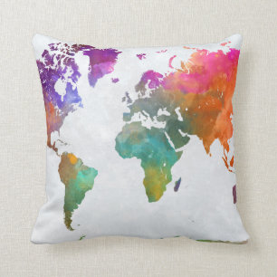 Cojín Decorativo Mapa del mundo en acuarela